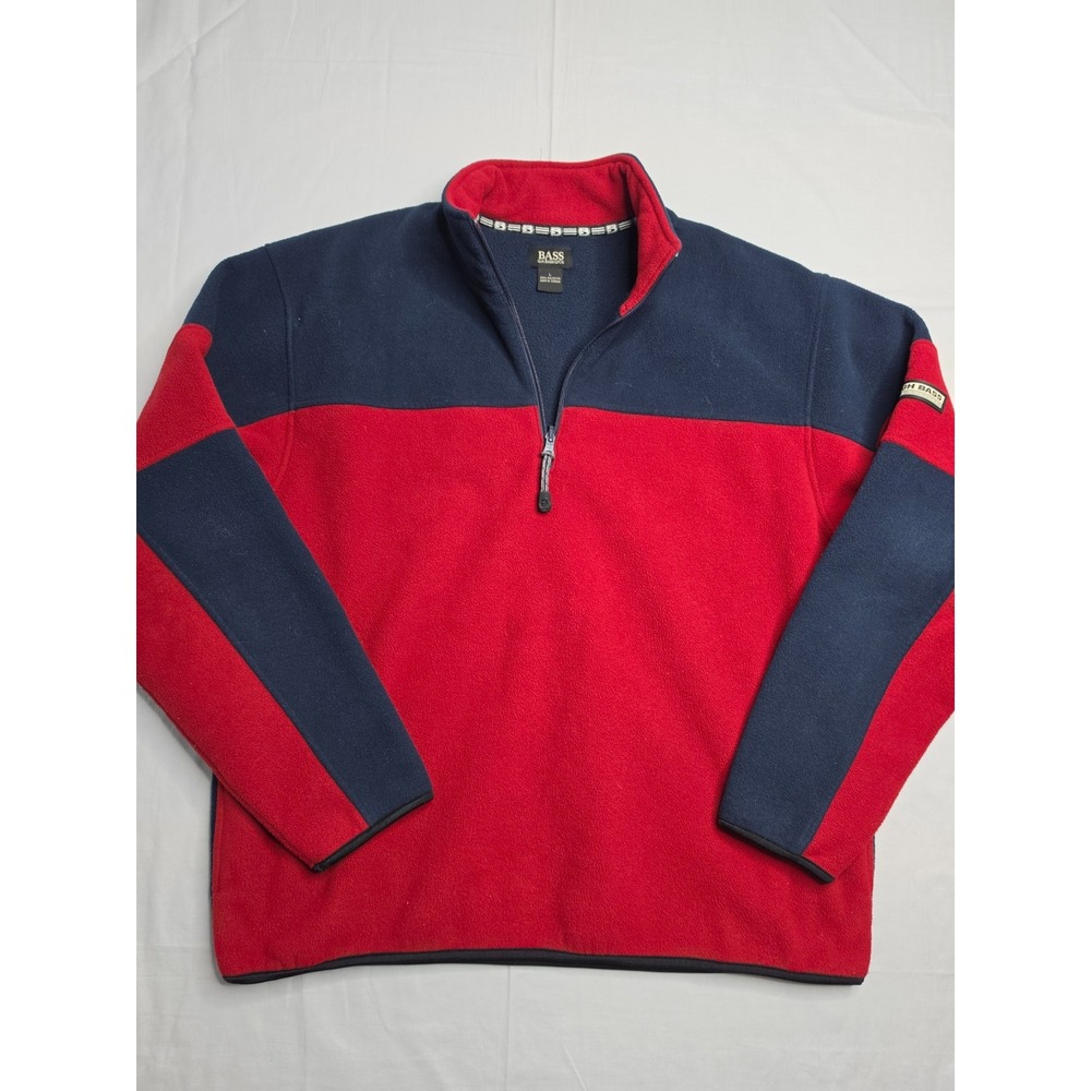G.H. Bass & Co. Fleece Jacket Men's Large Blue Red Colorblock Quarter Zip Casual